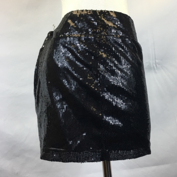 Black Sequin Mini Skirt Urban Vibe Medium - Picture 3 of 6
